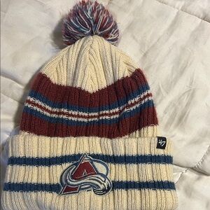 Avalanche Hockey 47 Brand Cream and Maroon Striped Beanie